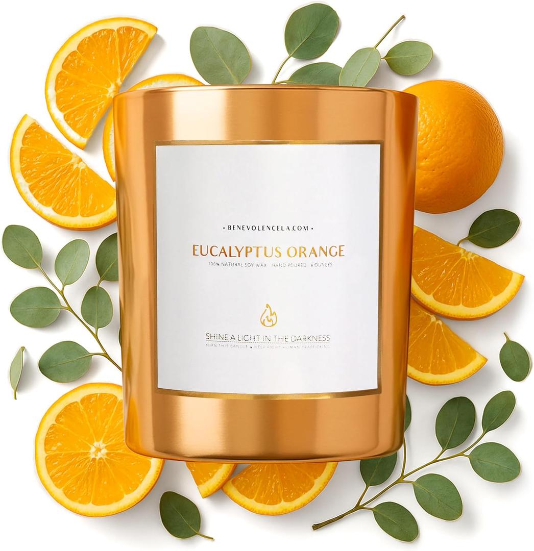 Eucalyptus Orange Wood Wick Candles | Fathers Day Gift for Dad | Soy Scented Candles | Gifts for Men | Aromatherapy | Shelf Decor, Bathroom Freshener