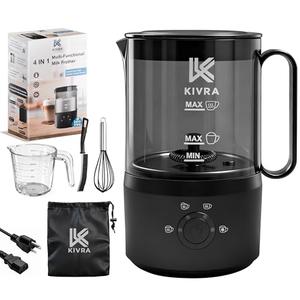 KIVRA Milk Frother and Steamer 350ml | 4 Mode cold foam maker for Hot and Cold Drinks | Durable Non Stick Milk Frother for Coffee Lovers – Includes 1x Whisk, Measuring Cup, String Bag & Brush