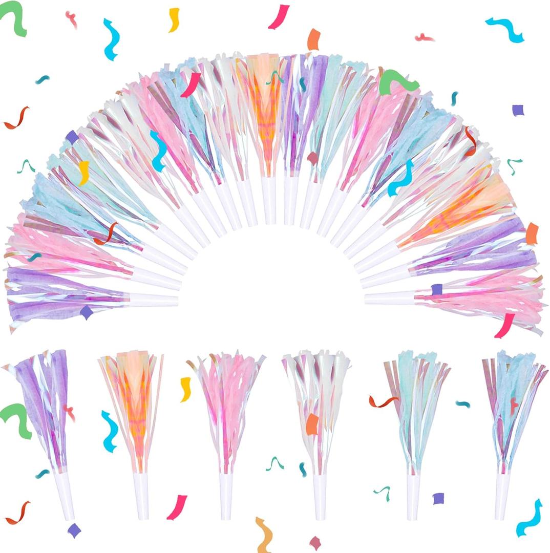 36 Pcs Party Blowers Noisemakers, Glitter Fringed Metallic Noise Makers for Birthday Celebrations Graduation Events Sporting Gatherings Festive Party Favors Supplies
