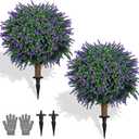 TNELTUEB Artificial Lavender Boxwood Topiary Ball 27" Tree, Set of 2 UV Resistant Faux Silk Shrubs with Ground Spikes, Large Fake Boxwood Plants for Outdoor, Garden, Porch, Patio Decor and Reception