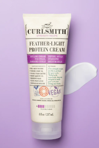 CURLSMITH Feather Light Protein Cream - Flexible Hold Curl Cream, Protein-Rich Styling Cream for Curls, For All Curl Types, Best for Weak and Damaged Curls, Vegan & Cruelty Free (8 oz) CURLSMITH Feather Light Protein Cream - Flexible Hold Curl Cream, Protein-Rich Styling Cream for Curls, For All Curl Types, Best for Weak and Damaged Curls, Vegan & Cruelty Free (8 oz)