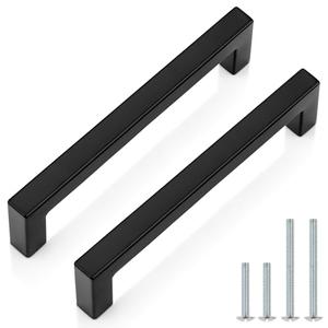 Probrico 12 Pack| Black Cabinet Handles 5 Inch(128mm) Hole Centers Drawer Pulls Stainless Steel Kitchen Cabinet Handles Matte Black Square Drawer Handles Modern Cabinet Hardware