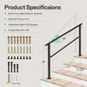 VIVOSUN Outdoor Handrail, 4 Step Stair Handrail, 54" x 36" Fits 1 to 4 Steps, Wrought Mattle Iron Handrail for Concrete Steps, Porch Steps, One-Step Assembly, Black