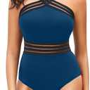 Tempt Me Women Crisscross One Piece Swimsuit Tummy Control Bathing Suit Front Crossover Swimwear M (Indigo)