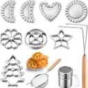 11 Pcs Rosette Iron, Bunuelos Mold with Handle Cooking Stamp Maker Kit, Rosette Cookie Double Iron with Sugar Duster and Christmas Tree Shape Mold Baking Set Gifts for Women, Mom, Chefs
