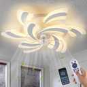 Yfrest Modern Ceiling Fan with Light and Remote, Low Profile Ceiling Fans with Lights, 31 Inch Flush Mount Ceiling Fan with 3 Light Color 6 Speeds, Fandelier Ceiling Fans for Living Room, Dining Room