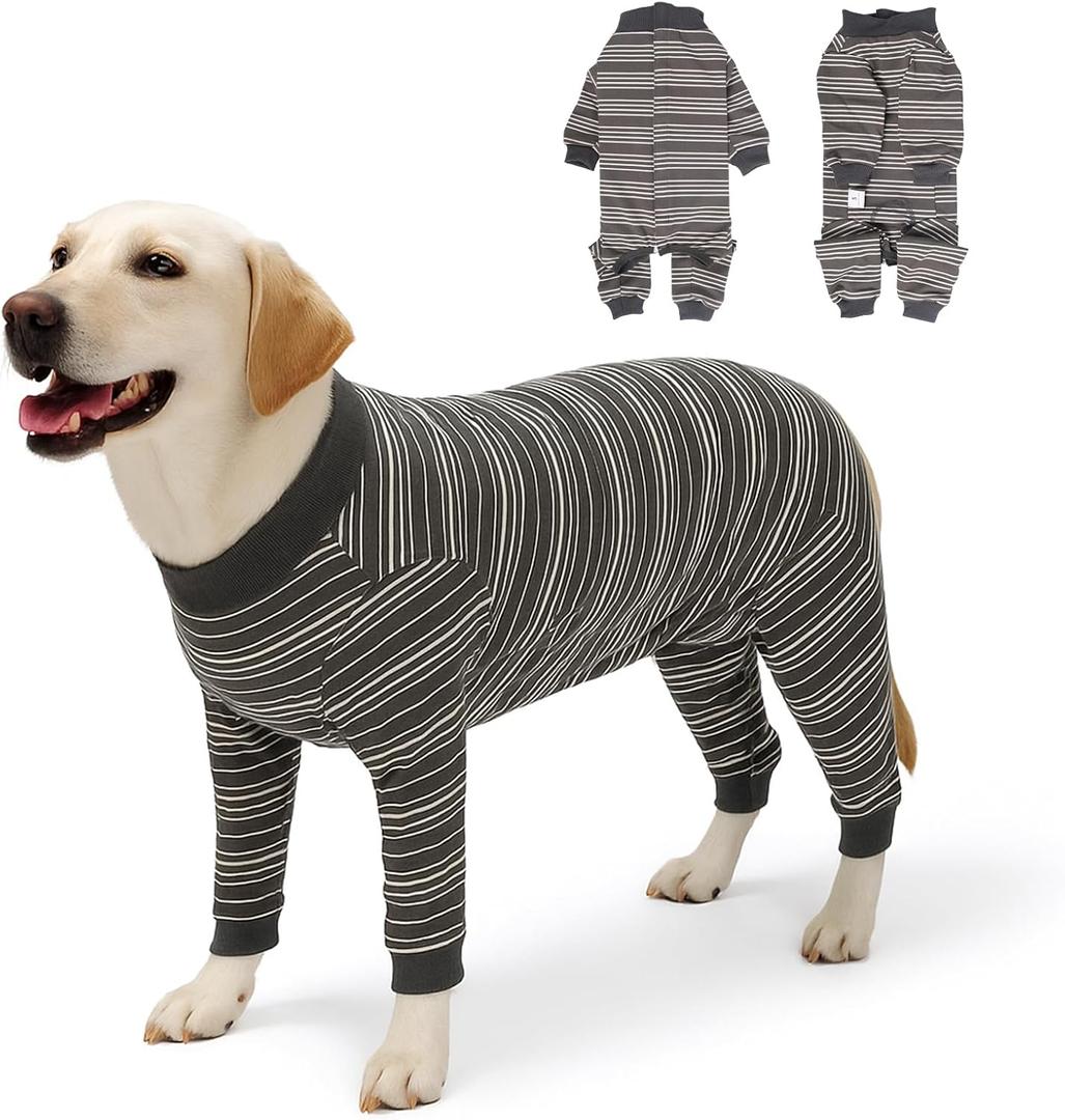 Dog Recovery Suit, Pet Surgery Suits for Female Male, Striped Recovery Shirt Dog Abdominal Wounds Bandages, E-Collar & Cone Alternative, Neuter Stop Licking Onesie Body Suits, M