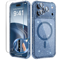 BERFY for iPhone 17 Pro Max Case for Women, Compatible with MagSafe, Clear Glitter Shockproof Protective Case, Anti-Yellowing, with Screen Protector & 3 Diamond Camera Lens Covers 6.9", Sparkle Blue