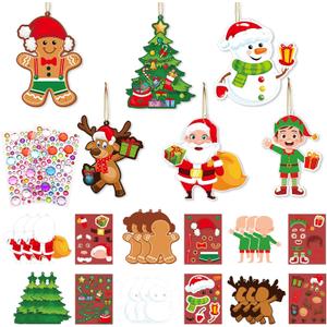 50Pcs Christmas DIY Diamond Stickers, Make-a-face Sticker Make Your Own Characters Sticker, Xmas Tree Santa Claus Snowman Elf Gingerbreadman Hanging Ornament for Xmas Party Favor Supplies Decor