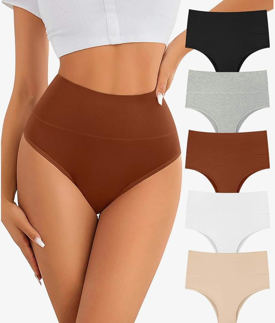 ASIMOON High Waisted Bikini Underwear for Women Tummy Control Cotton Panties Soft Strech No Muffin Cheeky, 4 Pack, S