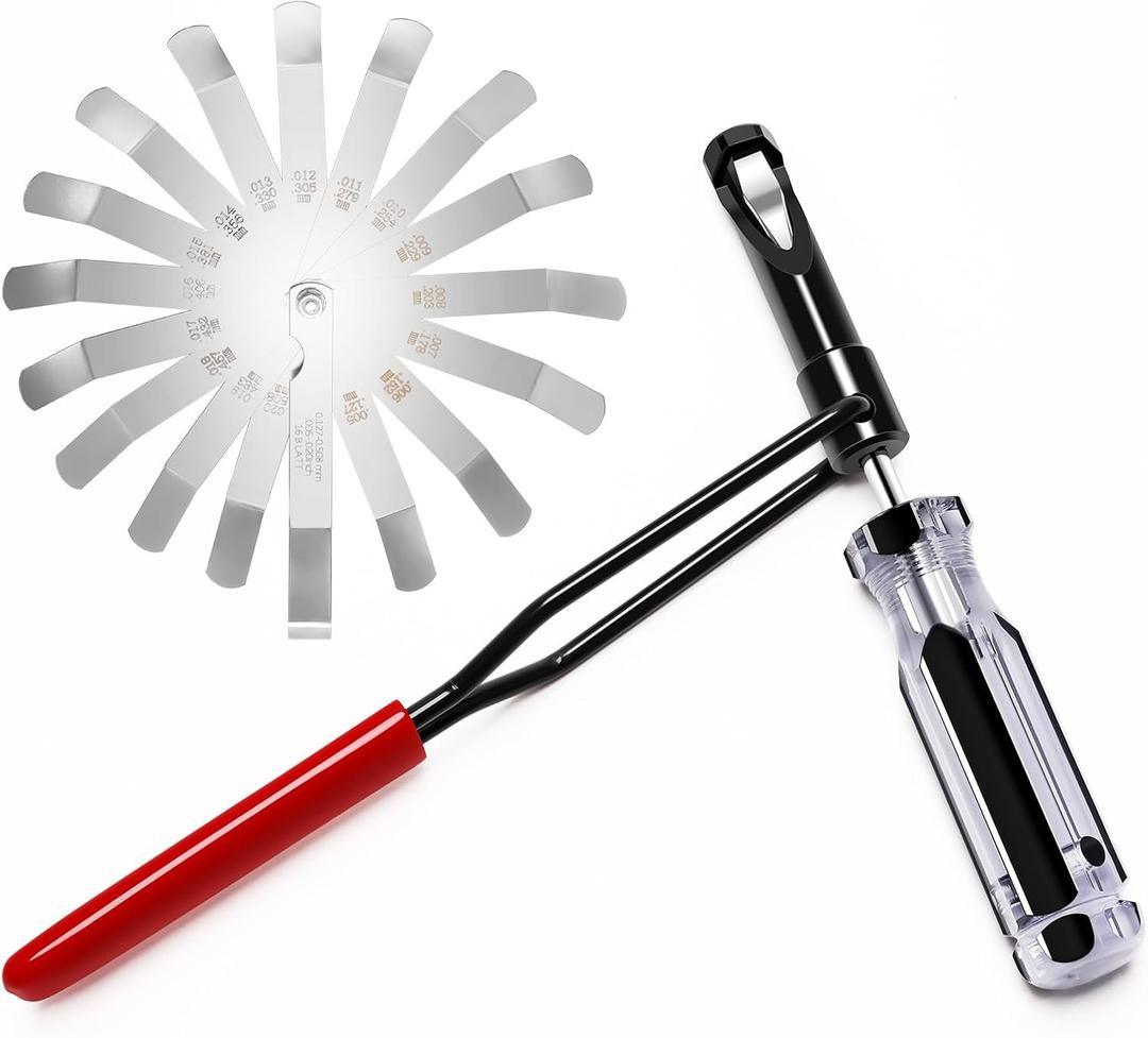 10mm Jam Nut Value Adjustment Tool, Angled Feeler Gauge16 Blades,Slotted Valve Adjusting Stud,Valve Guiding Removal Tool for Positioning for Honda/VTEC/Toyota/Nisan/Mit-su/Ma-zda Vehicle