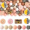 Kaciola 90 PCS Mom Silicone Beads for Keychain Making, Sunflowers Shape 15mm Silicone Focal Beads Bulk for Pens Jewelry Crafts DIY (Mama)
