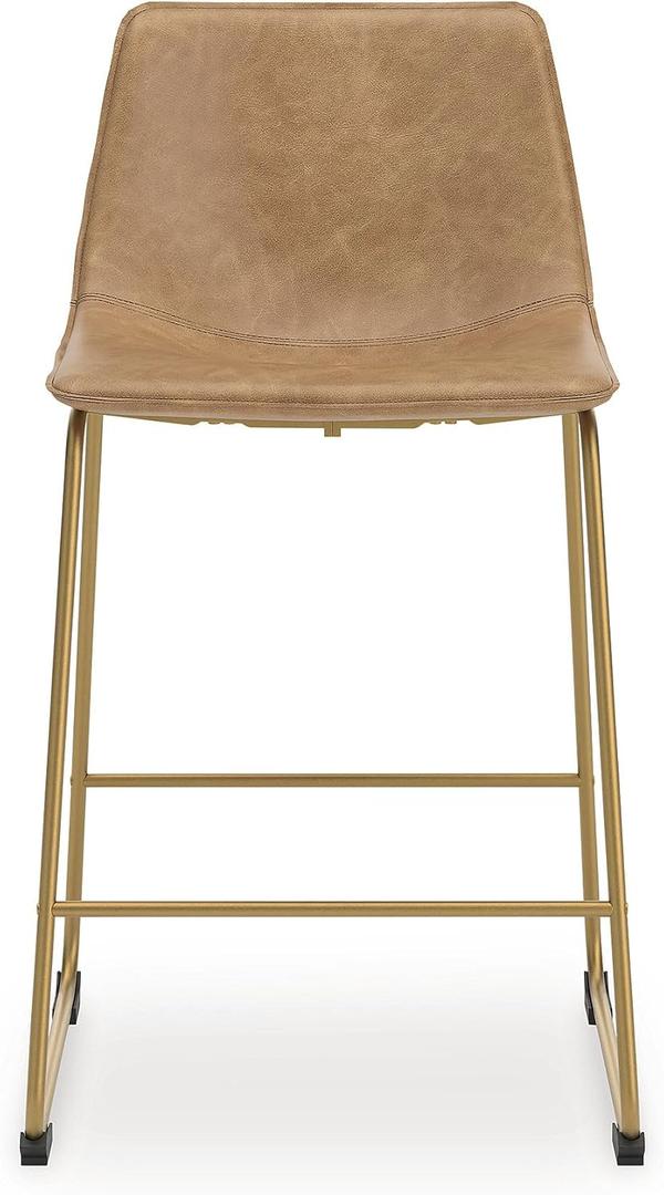 Signature Design by Ashley Bar Height Bar Stool, Set of 2, Toast/Gold, 19" W x 21.5" D x 39.25" H