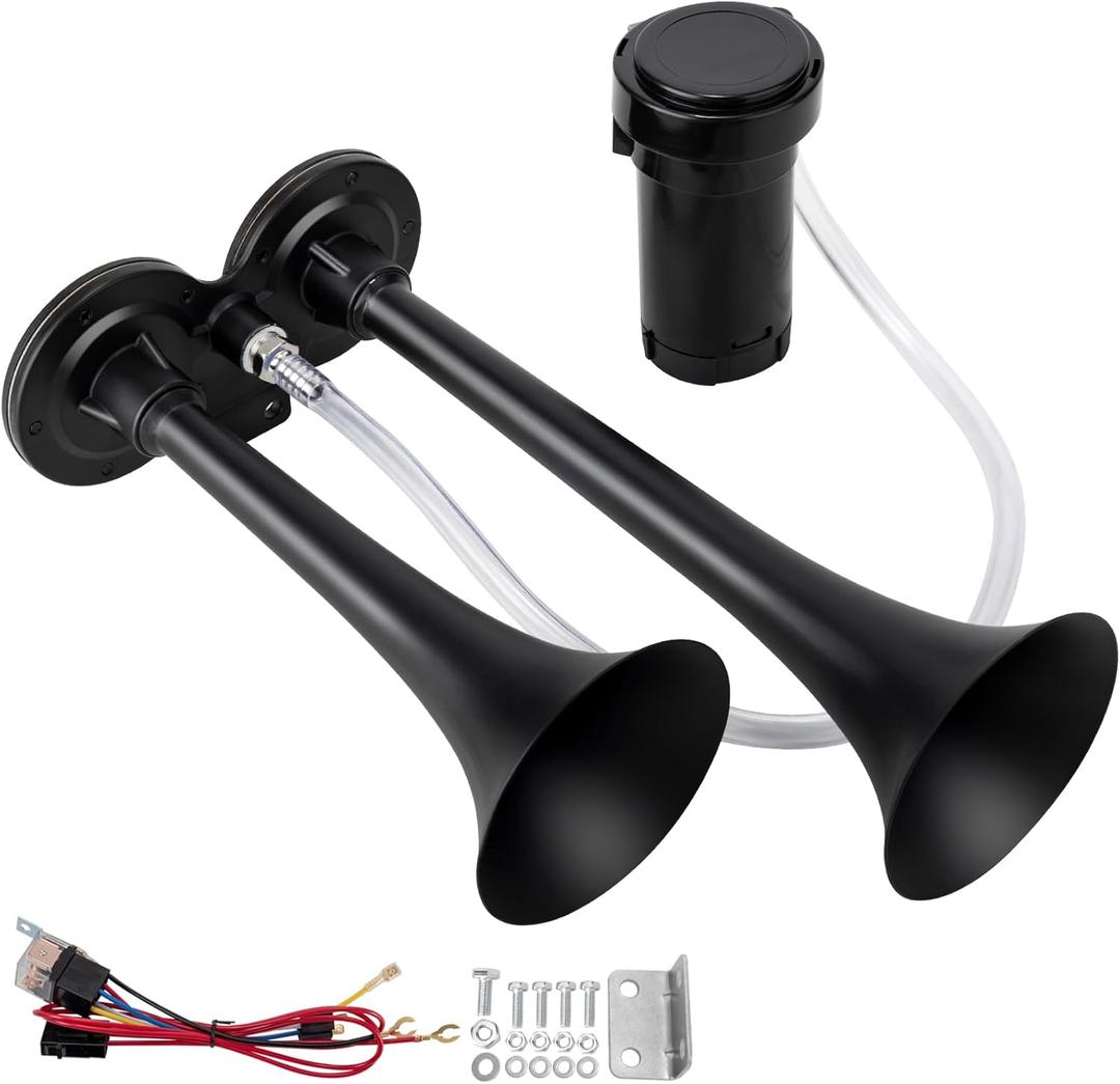 Train Horns Kit for Trucks, Super Loud Car Air Horn 12V 150db, Truck Horn Dual Trumpet Motorcycle Train Horn with Compressor for Any 12V Vehicles 