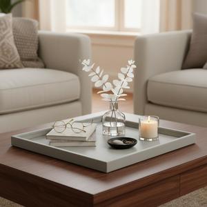25 * 25 Inch Rectangular Ottoman Tray | Textured PU Leather, Waterproof & Heat-Resistant Storage for Coffee/Dining Tables, Sofa, Bed, Entertainment & Party (Tranquil Beige, 25 * 25in)