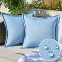 Pack of 2 Smoke Blue Outdoor Pillows Waterproof 18x18 Inch Decorative Solid Broadside Square Throw Pillow Covers Outside Pillowcase for Patio Furniture Sunbrella Outdoor Pillows for Balcony Decor