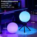 Lightdot 12-Inch RGB+CW Smart Globe Floor Lamp, Corner LED Ball Light with Remote Control, 10W 2700K-6500K Multiple Color Changing, Waterproof Glowing Orb Light for Indoor Outdoor Lighting Decors