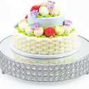 Metal Cake Stand with Beaded Crystal Display Cake Pedestal,Baking Party Supplies Centerpiece,Silver 16 Inch