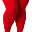 Moon Wood Plus Size Thigh High Stockings Women Sexy Lace Semi Sheer Stay Up Lingerie Thigh Highs Stockings (Red)