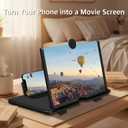 12" Mobile Phone Screen Magnifier, 3D HD Screen Magnifier for Cell Phone, Foldable Pull Out Big Screen Phone Amplifier Projector Stand for Movies, Videos Compatible with All Phones (Black)