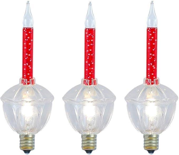 Novelty Lights Replacement Glitter Bubble Lights 3 Pack, Clear Liquid with Clear Bulbs and Bases, Vintage Glass Holiday Bulbs with Flowing Glittery Liquid, 5 Watts Each, C7/E12 Base