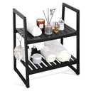 VVW 21.6 Inch Bamboo Shower Bench Seat Chair Stool with Arms for Inside Shower, Heavy Duty Spa Bath Chair with 2 Movable Hooks, Non-Slip Feet for Bathroom Accessories (Black)