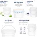 ASEVAT 2 Pack 1.3 Gallon White Plastic Bucket with Standard Screw Lid & Metal Wire Handle, Heavy Duty Sealed Multipurpose Pail for Dry Foods, Cleaning Goods & Household Storage