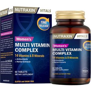 3 x Nutraxin Multi Womens Vitamins Energy Support, Nourishes Hair, Skin & Nails, Whole Food Supplement with Biotin, Vitamins A, C & E and Zinc Gluten and Sugar Free 60 Tablets