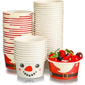 Hotop 72 Pack 16 oz Christmas Snack Cups Disposable Ice Cream Yogurt Paper Bowls Dessert Santa Candy Snowman Sundae Christmas Paper Bowls for Party Supplies (Cute Style)