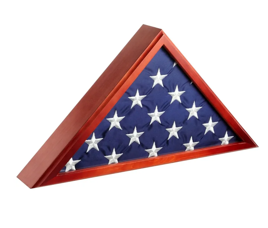 Juvale Large Flag Display Case for Burial Flag - 5 in. by 9.5 in. Memorial Case with Glass Front & Wall Mount, Cherry Wood Finish – Dimensions: 24.7 in. by 12.4 in. by 3.5 in.