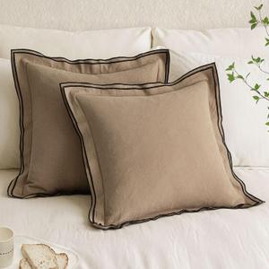 MIULEE Linen Throw Pillow Covers, 2 Piece 20x20 Inch Khaki, Boho Euro Pillowcases for Bed to Infuse Elegance, Ideal for Sofa Couch Cushion in Home Decor Upgrade