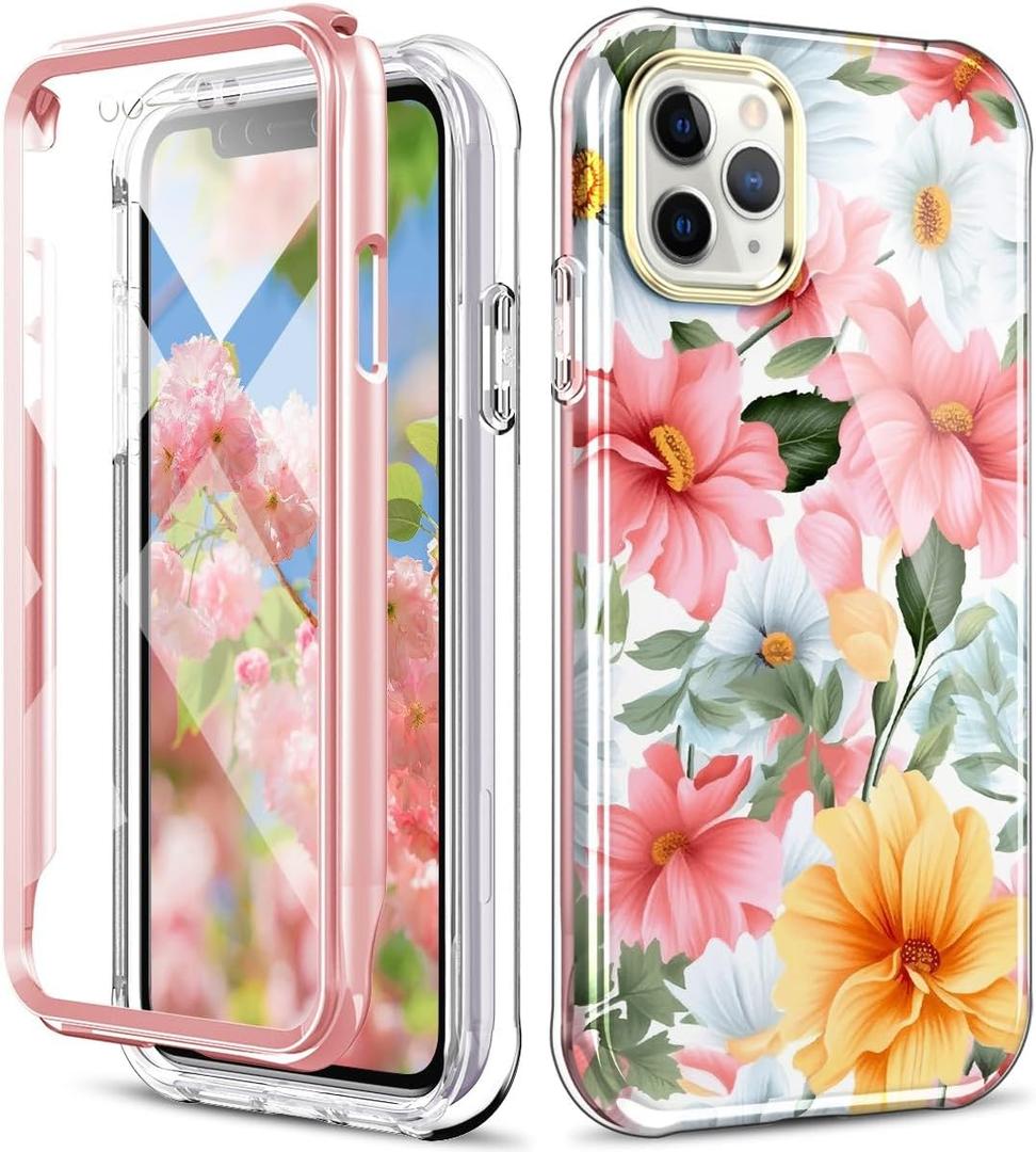 Turquiase iPhone 11 Pro Max Case With Screen Protector - Lightweight and Stylish Full Body Shockproof Protective Rugged TPU Flower Case for Women/Girls (A10)