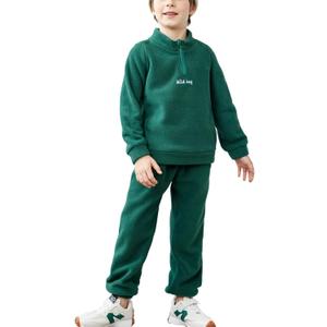 Arshiner Toddler Boys Letter Embroidery Half Zip Sweatshirt & Pants Set Fuzzy Fleece Fall Winter Outfits 2~6 Years (3-4T, Green)