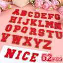 ASTARON 52 Pcs Self Adhesive Letter Patches Chenille Letters Stickers, A-Z Embroidered Applique Patches Alphabet Cloth Patch for Clothes, Bags, Hat, Phone Case, DIY Accessories (Red)