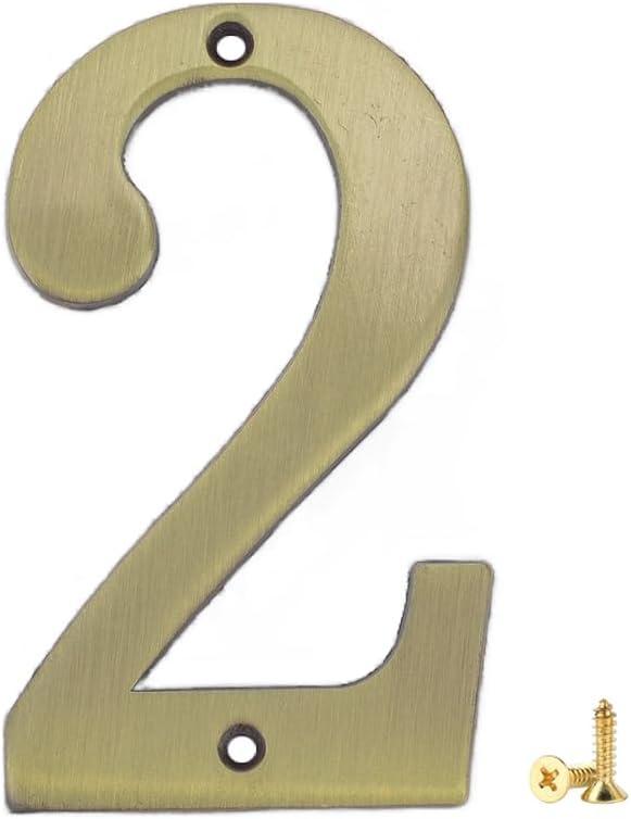 1Pcs 3Inch Metal House Numbers with M2 Screws Solid Zinc Alloy Mailbox Numbers for Outside, 3D Address Numbers for House, Apartment, Office, Hotel Room, Mailbox Signs (Bronze, No.2)