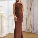 Women's Summer Casual Maxi Dress Sleeveless Semi Formal Bodycon Elegant Cocktail Wedding Guest Long Dresses (Brown, XS)