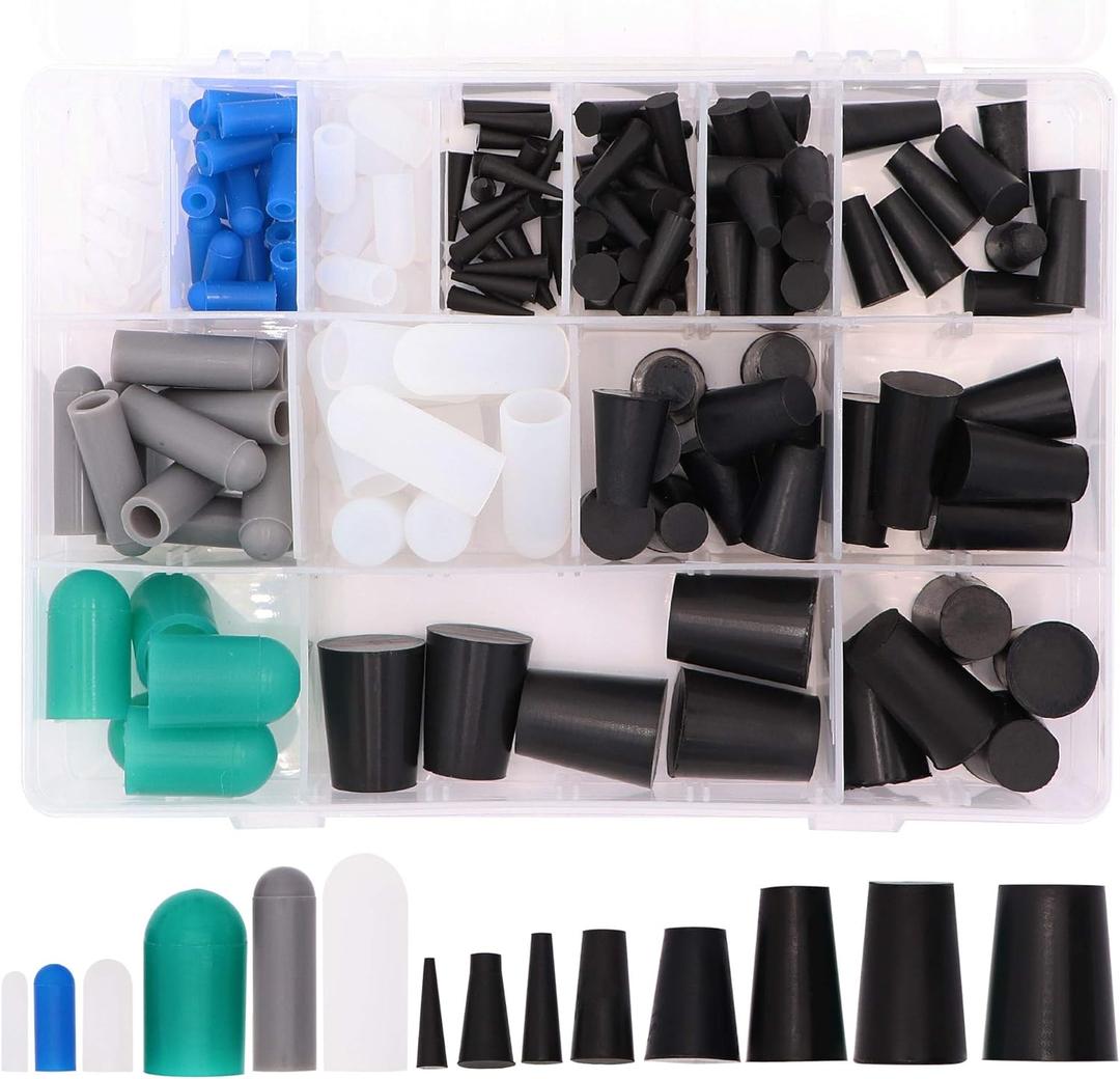 170pcs High Temp Silicone Rubber Cap & Plug Assortment - Masking System Kit for Powder Coating, Painting, Anodizing, Plating & Media Blasting