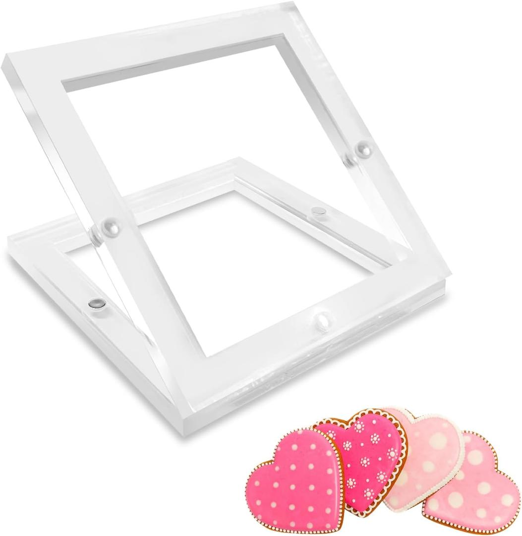 Acrylic Cookie Stencil Holder, 6x6 in Magnetic Cookie Stencil Frame for Royal Icing Sugar Cookie Stenciling Airbrushing, Acrylic Cooking Decorating Tool, Stencils Helper (6"x6")