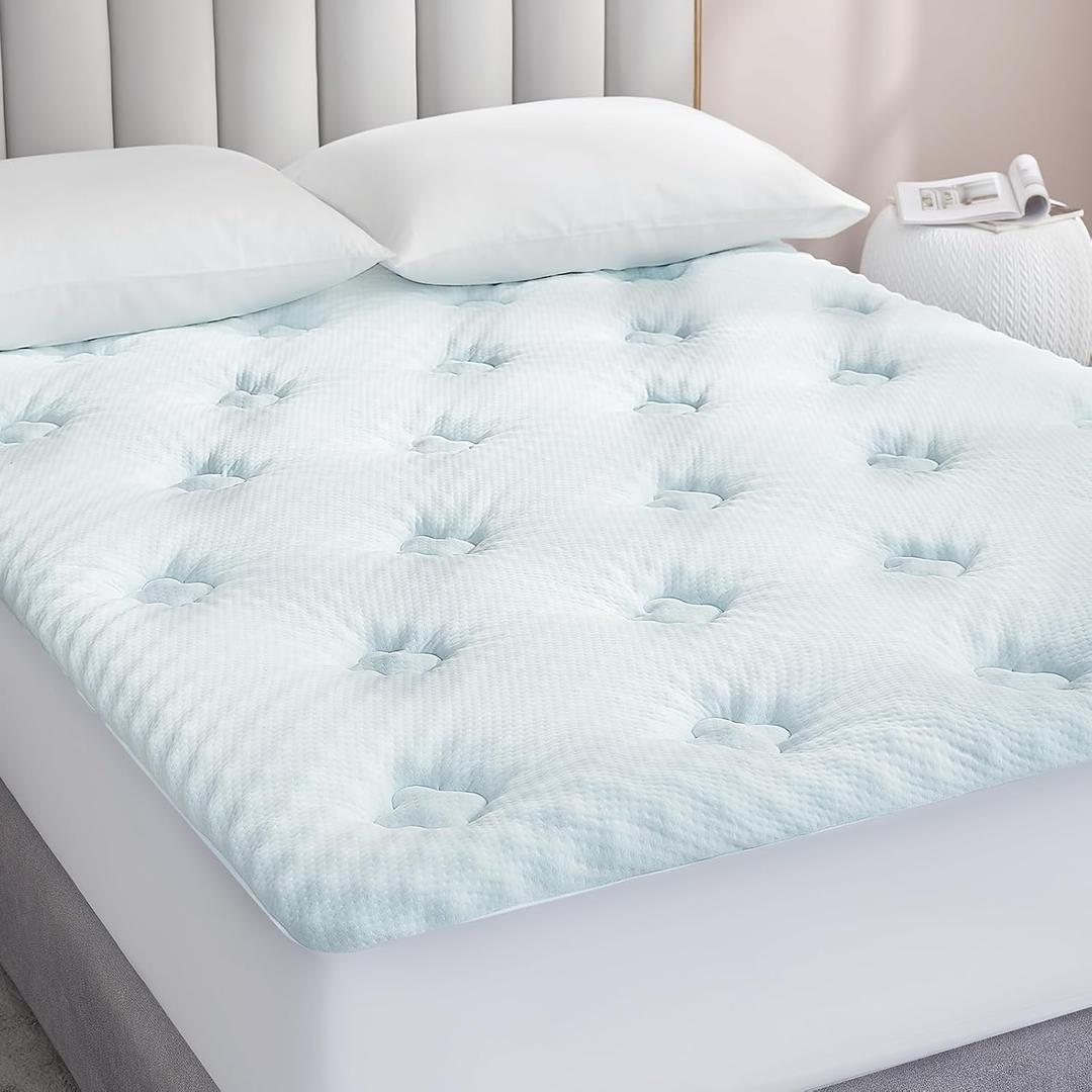 Hansleep Memory Foam Mattress Topper Queen, Pillow Top Mattress Pad Queen for Back Pain Relief with Egg Crate Gel Foam, Breathable Cover with Viscose Made from Bamboo, 60" x 80", White (Queen, White)
