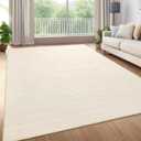 Modern Solid Color Area Rug 10x13 Large Living Room Area Rug Washable Abstract Bedroom Rugs Non Slip Boho Dining Room Throw Carpet Soft Stain Resistant Minimalist Rugs for Nursery Home Office, Ivory