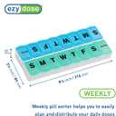EZY DOSE Weekly (14-Day) Pill Organizer, Vitamin and Medicine Box, Large Snap Compartments, Easy-To-Open, BPA Free, Blue and Green