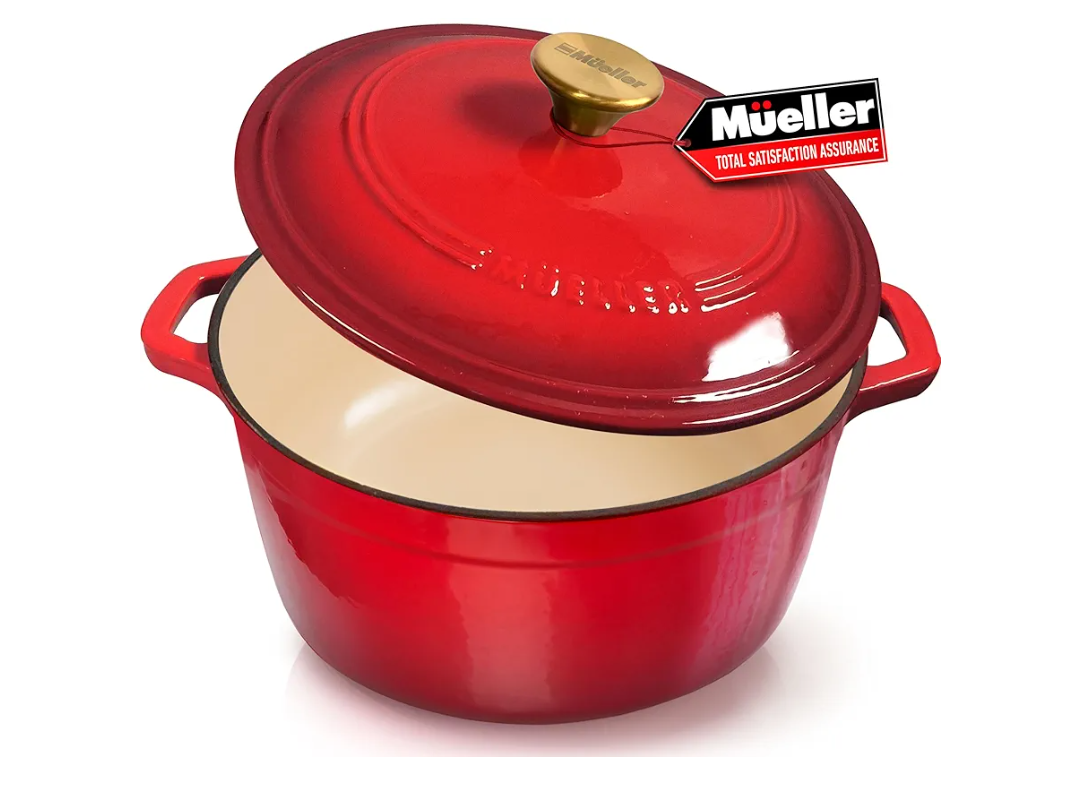 Mueller 6 Qt Enameled Cast Iron Dutch Oven, Heavy-Duty Casserole Dish and Braiser Pan with Lid and Stainless Knob, Safe for All Cooktops
