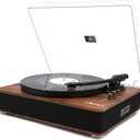 LP&NO.1 Record Player Turntable with Built-in Speakers and USB Play&Recording Belt-Driven Vintage Phonograph Record Player 3 Speed for Entertainment and Home Decoration, Mahogany Wood
