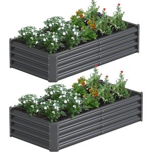 2PCS 4x2x1FT Galvanized Raised Garden Bed, Galvanized Planter Raised Garden Boxes Outdoor, Large Metal Raised Garden Beds for Vegetables-Grey