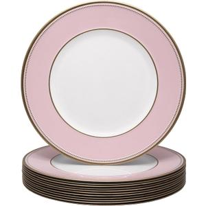 13" Pink Beaded Charger Plates with Gold Rim,Set of 12 Round Chargers for Dinner Plates,Decorative Plastic Chargers for Wedding, Party & Table Settings