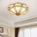 Brass Flush Mount Ceiling Light Elegant 4 Lights Bedroom Ceiling Lamp with Glass Shade, 17.7"