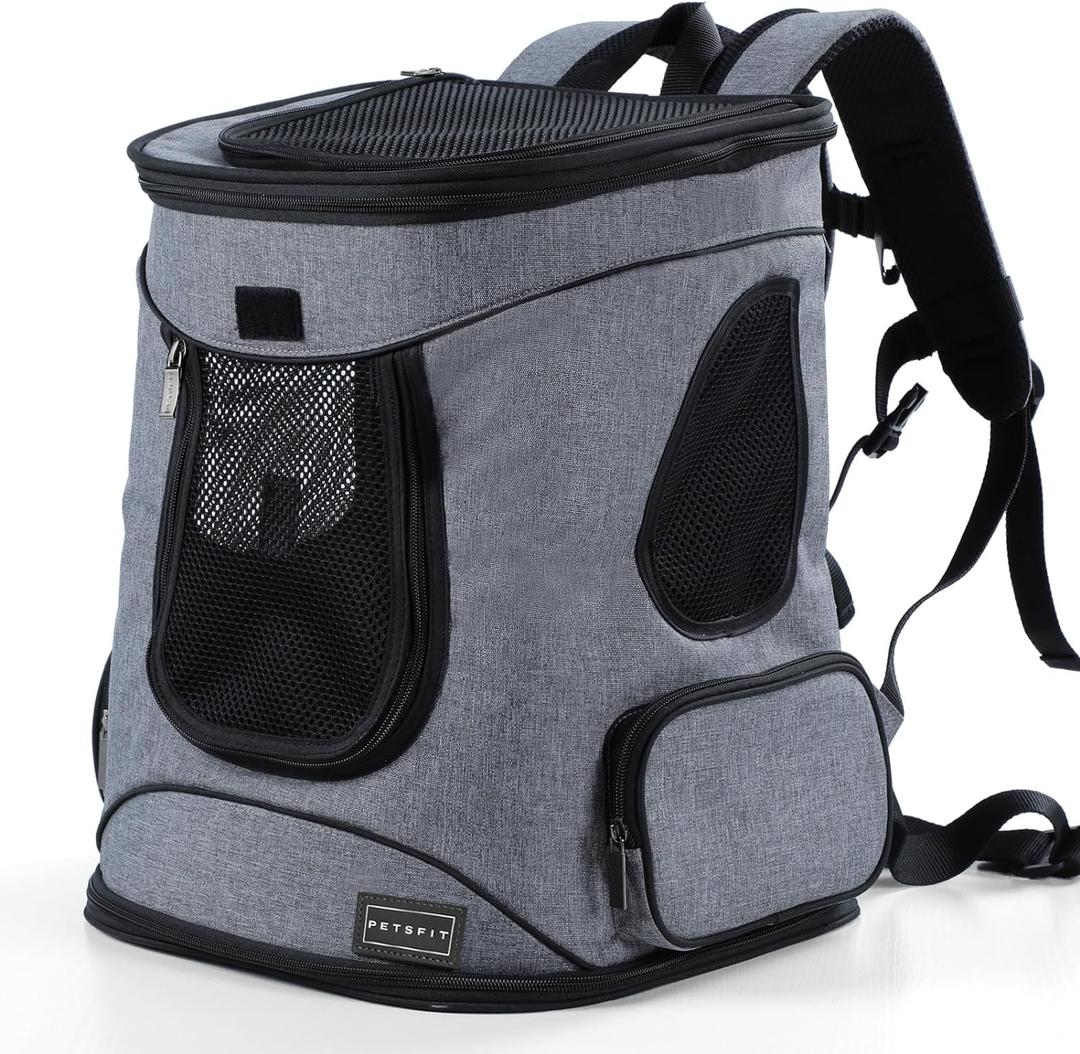 Petsfit Pet Backpack Carrier with Upgrade Waist Cushion Design to Better Fit The Waist, Suitable for Small and Medium Cats, and Rabbits up to 18 Pounds (Gray)