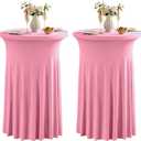 2 Pack Pink High Top Cocktail Tablecloth Stretch Cocktail Table Cloth with Skirt Fitted 32 inch Round Spandex Table Cloths for Party Wedding Banquet Birthday