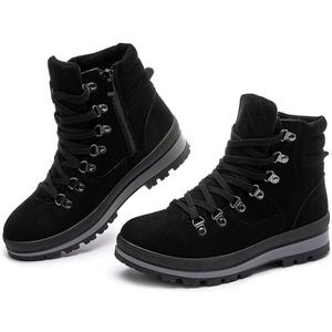 FRACORA Womens Combat Boots Lace Up Ankle Boots Winter Snow Boot Side Zipper Fashion Booties (Brown)