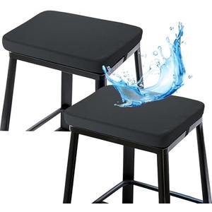 SUOBIA Indoor Outdoor Rectangle Bar Stool Cushions 12x16 inch, Non-Slip Dining Chair Cushion with Straps, Waterproof Seat Pad Set of 2, Cushion Only, Black